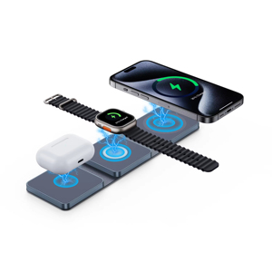 Cargador Inalámbrico Magnético Plegable <span class=keywords><strong>3</strong></span> en 1 Portátil, Soporte para Micrófono, Estación de Carga de Viaje para iPhone y Auriculares - Product Image 2