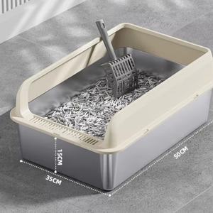 Caja de Arena para Gatos de Acero Inoxidable Resistente, con Tapa Antisalpicaduras, Inodoro para Gatos Semicerrado, Antiarena - Product Image 3