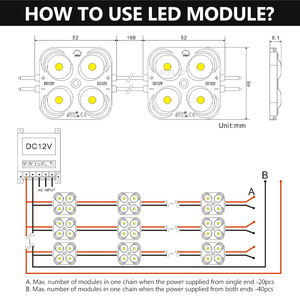 Module LED étanche IP67 3W 4 LED 12V DC pour enseignes, lettres lumineuses et caissons lumineux de devanture - Product Image 5