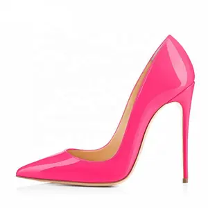 Großhandel Drops hipping Neuankömmling Pointed Toe Pink High Heels Lack leder Red Bottom Heels Frauen Pumps Schuhe