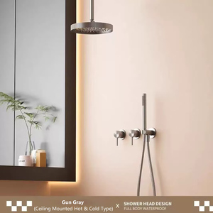 Wall-Mounted and Ceiling Mounted <b>Shower</b> <b>System</b> Brushed Nickel 2-Function Rainfall & Handheld Sprayer Brass Construction - Product Image 2
