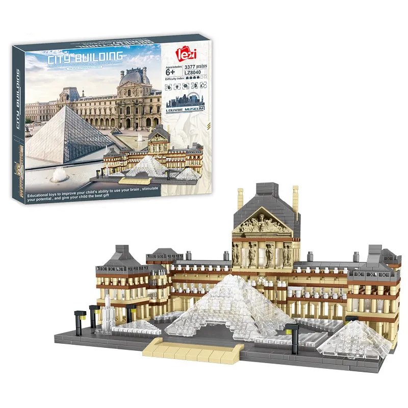 Hot Sale Children Gift World Famous Architecture 3D Model 8040 Diamond Bricks Paris Musee Du Louvre Mini Building Blocks Toys