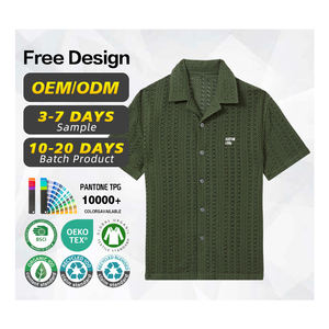 BSCI Certification Sweater Manufacturer Custom Men Hollow Out Knit <b>Cardigan</b> Sweater Green Cotton <b>Crochet</b> Cuban Collar Shirt - Product Image 1