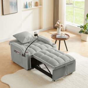 Db Convertible <b>Sleeper</b> <b>Chair</b> Sofa Bed 3 In 1 Adjustable Pull Out Design With Pockets Modern Faux Leather Home Furniture - Product Image 5