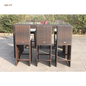 Ensemble de table et chaises de <span class=keywords><strong>bar</strong></span> BHR pour 6 personnes, <span class=keywords><strong>en</strong></span> <span class=keywords><strong>osier</strong></span>, pour l'extérieur, résistant aux intempéries, ensemble de salle à manger de jardin, meubles <span class=keywords><strong>en</strong></span> rotin, ensembles de salle à manger de patio - Product Image 2