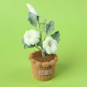 Fleur artificielle en pot, plante faite à la main, tricotée au crochet, fleurs de gloire du matin en pot pour la décoration de la maison - Product Image 4