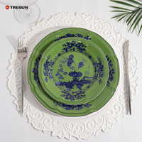 Grünes Tinten-Vintage Dekoratives Keramik-Porzellan-Geschirrset Luxuriöses Italienisches Bone China Umweltfreundlicher Frischer Platzteller