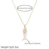 Collier Pendentif Poisson en Acier Inoxydable Plaqué Or 18K PVD Émail Blanc Turquoise Minimaliste Bijou Océan Cadeau
