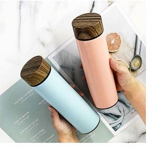 Bouteille d'eau isotherme en acier inoxydable à double paroi 350 ml 500 ml, personnalisable, avec couvercle effet bois, tasse de bureau et cuillère, écologique - Product Image 5