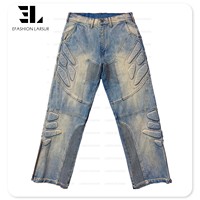 LARSUR Personnalisé Usine 3D Broderie Genou Matelassé Patch Genou Biker Cargo Jeans Droit Embossé Rembourré Moto Biker Denim Pantalon