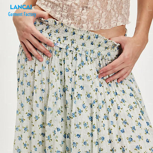 กระโปรงแมกซี่ของผู้หญิงกระโปรงยาวแต่งระบายมีรอยจีบผ้าคอตตอน100% สำหรับฤดูใบไม้ผลิฤดูร้อน - Product Image 4
