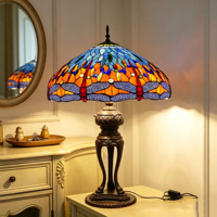 Lampe de table libellule de style nordique, nouvelle collection, pour salon et chambre, lampe d'étude antique en verre teinté de haute qualité