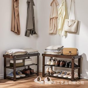 Solid Wood <b>Shoe</b> <b>Rack</b> 27.5 In Multi Layer <b>Storage</b> Bench For Entryway Living Room - Product Image 4