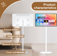Téléviseur intelligent LED à écran tactile mobile blanc 24 pouces Full HD alimenté par batterie avec écran rotatif pour salon, télévision 4K Smart TV