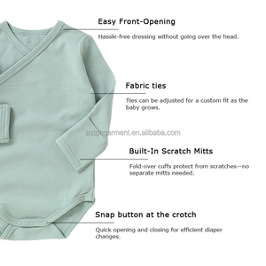 有机棉折叠袖口长袖按扣裆和服婴儿短裤 - Product Image 3