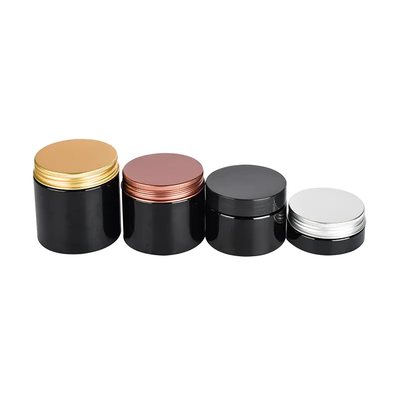 Food Grade Material Rose Color 30ml 50ml 100ml 150ml 200ml Empty Container Black PET Plastic Cosmetic Jar With Gold Lid