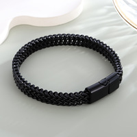 Bracelet pour homme en acier inoxydable à double couche, bracelet tissé à la mode, accessoire hip-hop de fête rock pour homme