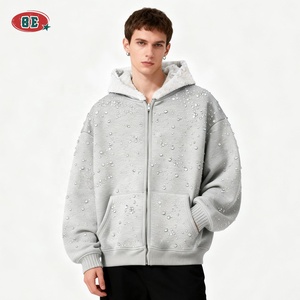 Fabricantes de Sudaderas con Capucha al por Mayor, Sudadera con Capucha Extra Grande y Gruesa con Pedrería, Sudadera de Algodón de Diseño Urbano Premium, Corte Holgado, para Invierno - Product Image 2