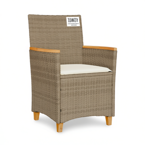 Sedia da Giardino in Rattan PE Beige Resistente ai Raggi UV, Arredamento da Esterno in Stile Contemporaneo con Gambe Affusolate - Product Image 1