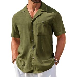 2025เสื้อเชิ้ตผ้าลินินลำลองแขนสั้นลายดอกไม้สำหรับผู้ชายเสื้อฤดูร้อนน้ำหนักเบามีกระดุมปกคิวบา - Product Image 1
