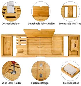 <b>Bathtub</b> Tray for Tub, Bamboo <b>Foldable</b> Bath Caddy Tray, Collapsible Bath Tub Table Caddy - Product Image 4
