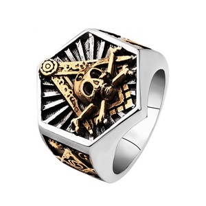 Totem maçonnique de conception unique bijoux anneaux crâne hexagonal bague pour hommes Culture maçonnique <span class=keywords><strong>Mcgrath</strong></span> acier inoxydable Hip Pop Vintage - Product Image 2