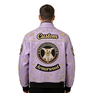 Chaqueta Bomber <span class=keywords><strong>de</strong></span> Cuero para Hombre, Diseño Personalizado, Estilo Urbano, con Bordado <span class=keywords><strong>de</strong></span> Piel <span class=keywords><strong>de</strong></span> Cordero, Pedrería, Perlas y Cristales, Otoño - Product Image 2