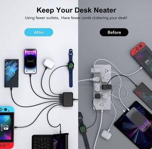 Best Selling USB <b>C</b> Charger 100W Multi USB Desktop Charger <b>Type</b> <b>C</b> 6-Port GaN Portable Travel Charging Station 5ft Cord - Product Image 3