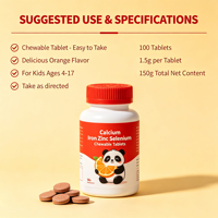 Comprimés à croquer de calcium, fer et zinc à saveur d'orange, marque privée OEM, complément minéral pour soutenir la santé osseuse des adolescents et des adultes