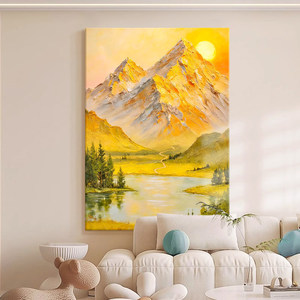 Peinture à l'huile peinte à la main, paysage de montagnes dorées, art pour décoration murale de salon, Style impressionniste, sans cadre, moderne - Product Image 1