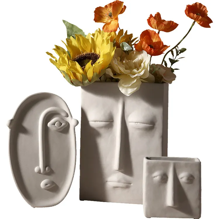 नॉर्डिक आईएनएस रचनात्मक सूखे फूल सजावट कला चेहरा फूल कमरे में रहने वाले घर नरम सजावट सिरेमिक गुलदस्ते
