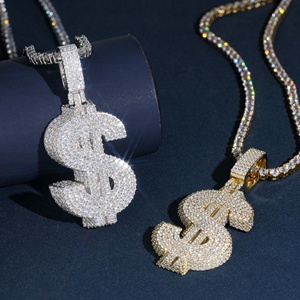 Colgante de Lujo con Símbolo de Dólar, Plata 925, Chapado en Oro de 18K, Moissanita Redonda de Corte Brillante, Microincrustaciones, Charm Temático, Unisex, Uso Diario - Product Image 4