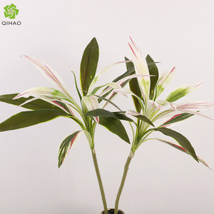 Artificial Iron Leaf Plant Variegated White Red Green PVC Plastic Home Decor Indoor <b>Ornament</b> <b>Small</b> Branch High Simulation - Product Image 4