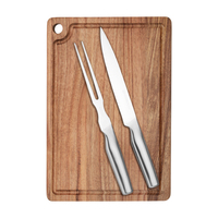 Ensemble de découpe professionnel en acacia de haute qualité avec couteau, fourchette et planche à rainures pour jus.