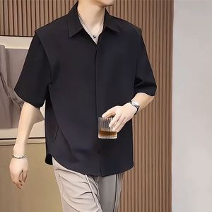 Nuova Camicia Estiva 2026 in Seta Ghiaccio Effetto Asciutto a Maniche Corte da Uomo, Versione Coreana Tinta Unita, Camicia da Stirare - Product Image 6