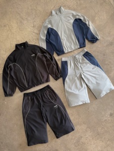 Custom Manufacturer High Quality Grey Navy Color Block Stand Collar Track Jacket And <b>Shorts</b> Set <b>Mens</b> <b>Tracksuits</b> - Product Image 2