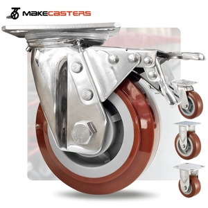 Edelstahl-Rollen räder SUS 304 316 Heavy <span class=keywords><strong>Duty</strong></span> 4 "5" 6 "8" Zoll Schwenk bremse Starre Lebensmittel wagen PU-Platte Industrial <span class=keywords><strong>Caster</strong></span> - Product Image 1