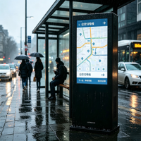 Tótem LCD para Exteriores con Soporte de Piso, Pantalla de Vidrio Templado Antideslumbrante de 49 Pulgadas 2K/4K, Kiosco Digital de Doble Cara para Estación de Autobuses