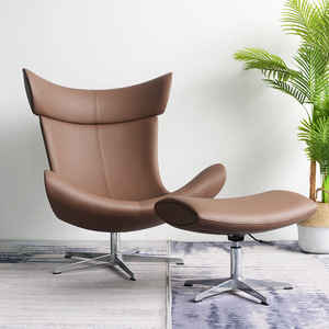 Modern Dining <strong>Chair</strong> Living Room Fiberglass Frame Lounge <strong>Chair</strong> Fabric Leather Finish Designer Furniture <strong>with</strong> <strong>Footstool</strong> - Product Image 5