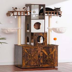 شجر ريفي حديث HCT110SR شجرة داخلية ثقيلة 20 رطل قطة بنية مع حاوية لخدش القطط الكبيرة - Product Image 4