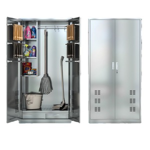Stainless Steel Cleaning <b>Cabinet</b> 70cm Depth Keyed Lock 2 Tier Fire Prevention Storage For School Classroom Mop Broom Tools - Product Image 2