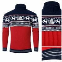 Pull de Noël personnalisé pour homme, col roulé, jacquard, motif Fair Isle, rennes, flocons de neige, tricoté, color block, pull d'hiver