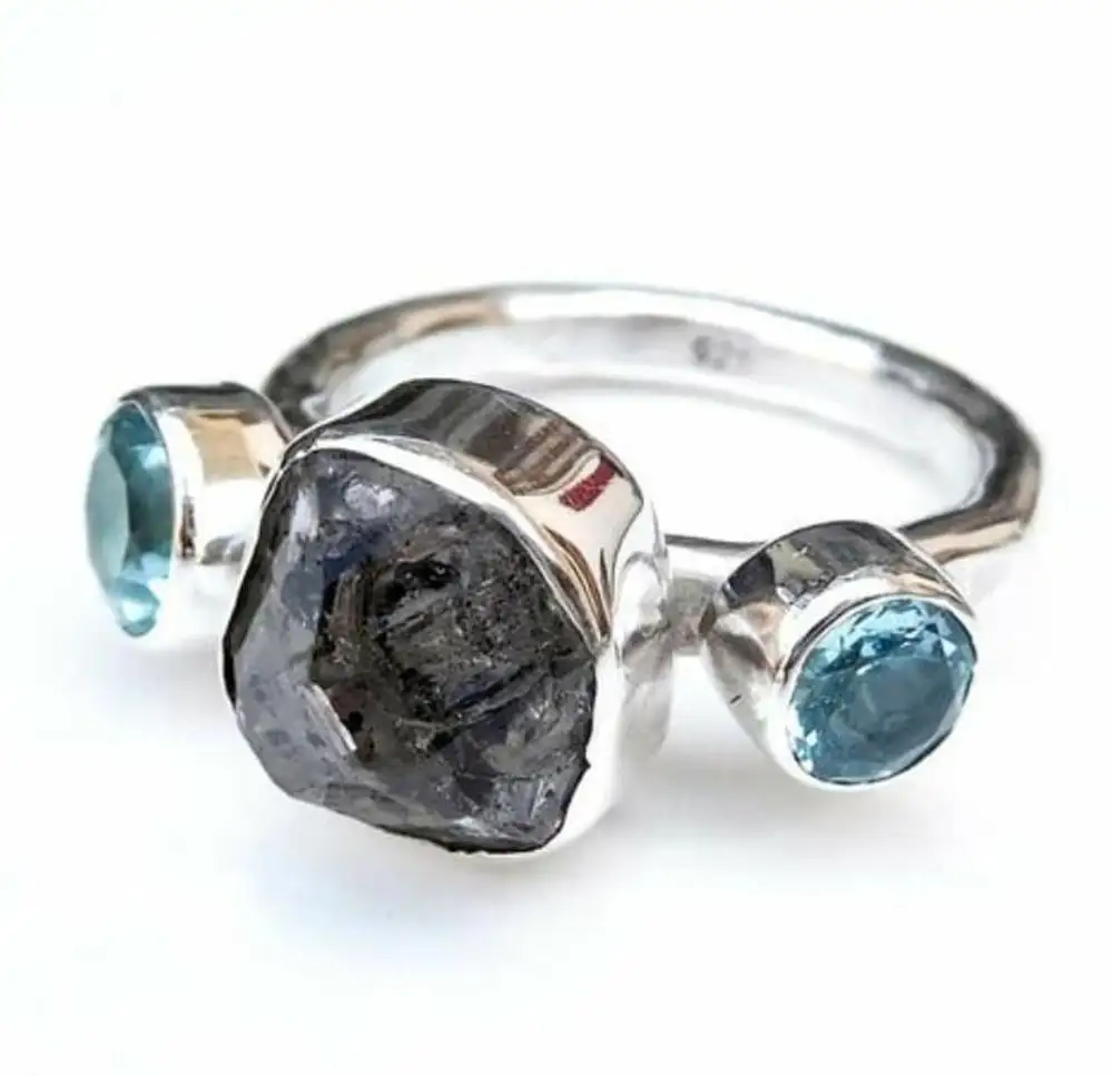Designer Iolite & Blue Topaz Natural Gemstone 925 Solid Sterling Silver Statement Ring