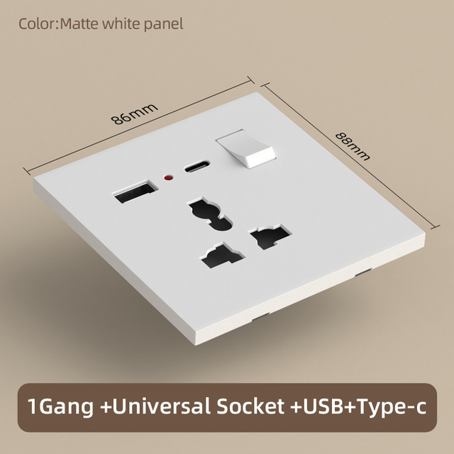 KESHIQI Industrial 10A Universal USB Type-C Double Power Wall Sockets 250V Ultra-Thin White Panel Switches and Socket