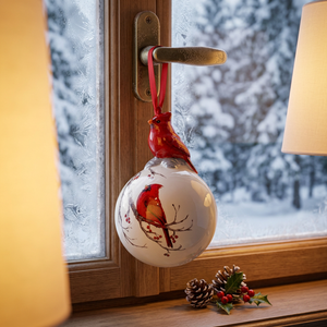 Adorno de bola de Navidad de cerámica al por mayor con Cardenal rojo - Product Image 3