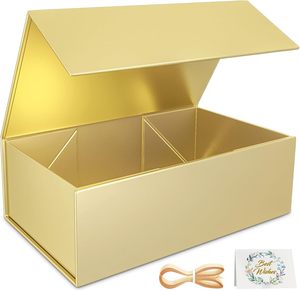 Gold 12x6x4'' Magnetic Closure Gift <b>Box</b> with Lid Customizable to Your Requirements - Product Image 1