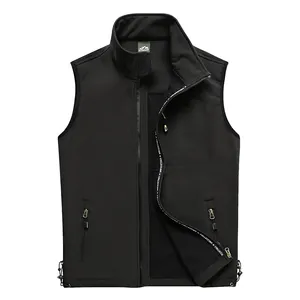 Sport Vest Men's Clothing Stand Collar Soft Shell Casual Polyester Winter Knitted Soft Shell Jacket Vest Waterproof Zipper