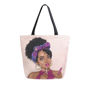 Nuevo Producto, Bolso de Mano Personalizado de Moda, con Estampado de Chicas Artísticas en Negro, Reutilizable, Informal, de Lona, para Compras - Product Image 1