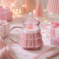 Mug en verre borosilicate de 300 ml en forme de sapin de Noël, tasse à café colorée avec poignée, tasse à thé à paroi simple, compatible lave-vaisselle et micro-ondes