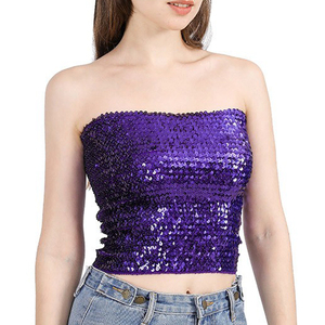 Women's Mardi Gras Mini Skirt Sequin Tube <strong>Top</strong> <strong>Shimmer</strong> Sleeveless Crop <strong>Top</strong> Elastic Shiny Tank <strong>Tops</strong> - Product Image 1